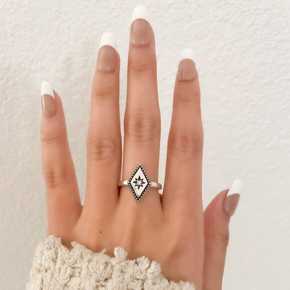 925 Sterling Silver Boho Ring Diamond Celestial Ring Dainty Ring Geometric - Picture 3 of 10